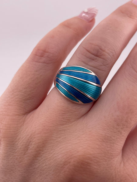 size 6.75 sterling silver David Andersen blue enamel open band ring