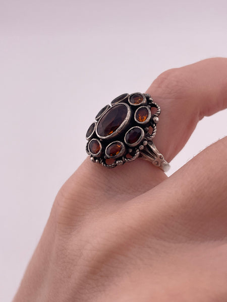 size 6 sterling silver faceted orange citrine cluster ring