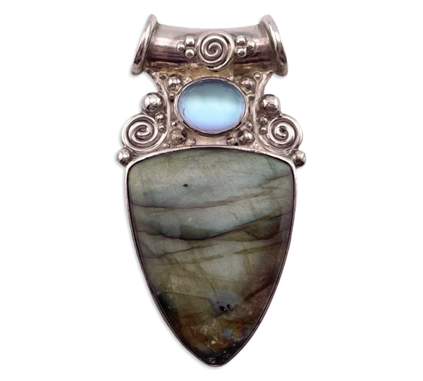sterling silver Sajen labradorite glass slide bail pendant
