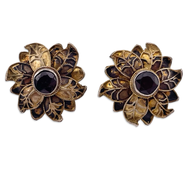 sterling silver gold wash faceted garnet post earrings