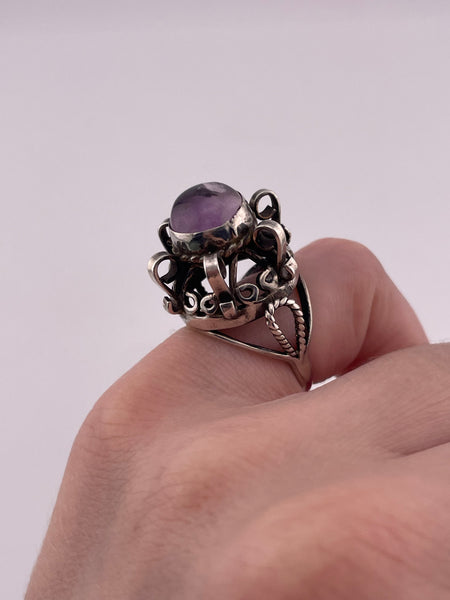 size 5 sterling silver Mexican amethyst adjustable band ring