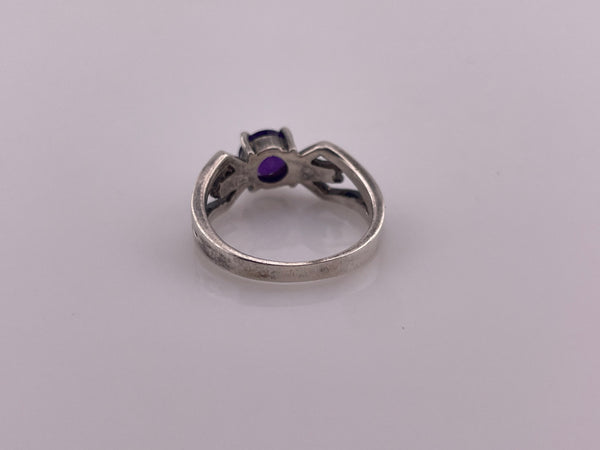 size 6.75 sterling silver faceted amethyst ring ***Chipped Stone***