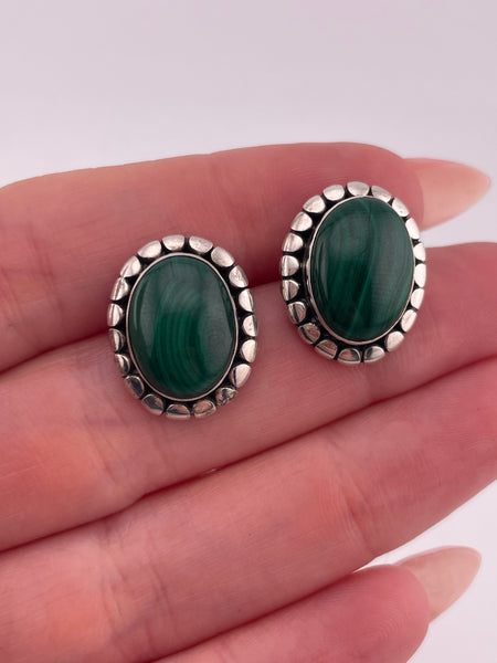 sterling silver oval dot design malachite post earrings