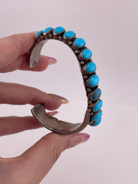 sterling silver signed JT turquoise row cuff bracelet