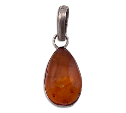 sterling silver tear drop shape amber pendant ***AS IS***