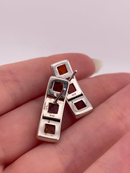 sterling silver curved three amber post earrings