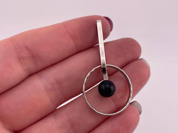 sterling silver onyx modernist hammered ring pendant