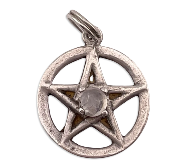 sterling silver faceted rainbow moonstone pentagram star pendant **AS IS**