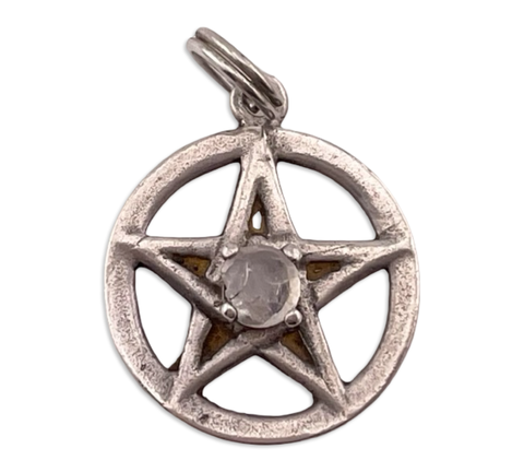 sterling silver faceted rainbow moonstone pentagram star pendant **AS IS**