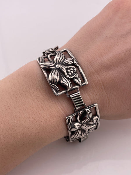 sterling silver 7" Danecraft flower panel link bracelet ***Non-sterling clasp***