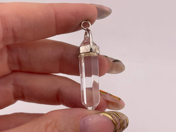 sterling silver faceted quartz crystal point pendant