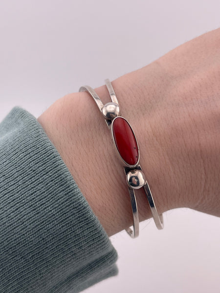 sterling silver coral cuff bracelet