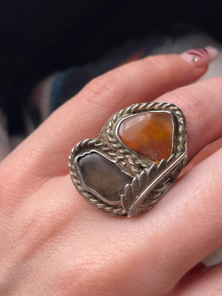 size 6 sterling silver rustic glass agate ring