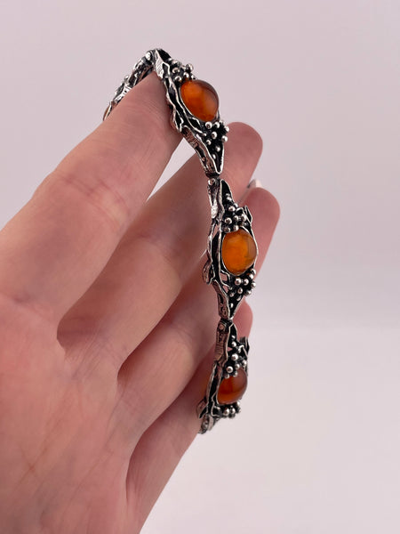 sterling silver 7 1/2" amber link bracelet