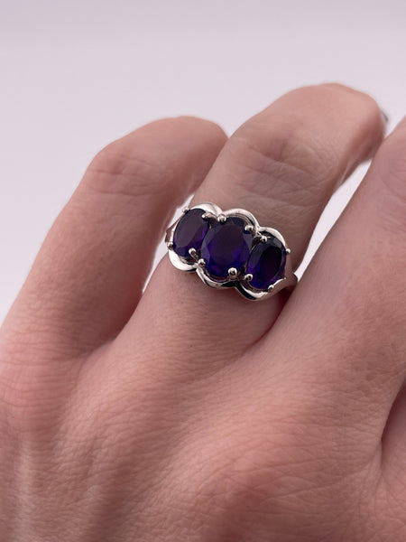 size 6 sterling silver rhodium plated faceted triple amethyst ring
