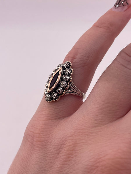 size 5 sterling silver & gold plated faceted glass & marcasite ring