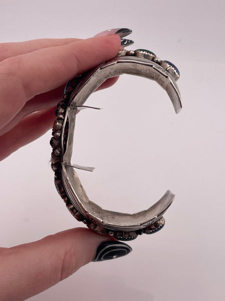 sterling silver Native American signed WB multi-stone watch cuff bracelet