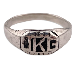 size 8.5 sterling silver 'JKG' initials ring