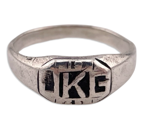 size 8.5 sterling silver 'JKG' initials ring