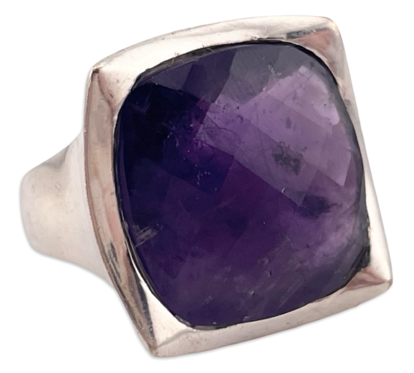 size 7.5 sterling silver chunky heavy faceted amethyst ring