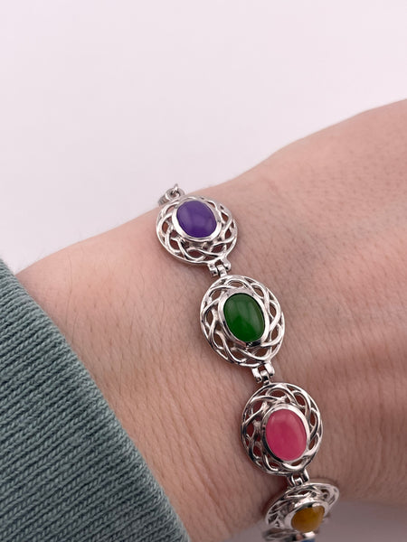 sterling silver colorful cabochon adjustable link bracelet