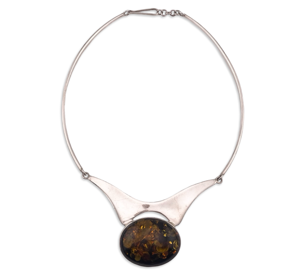 sterling silver 17-1/2" amber collar necklace