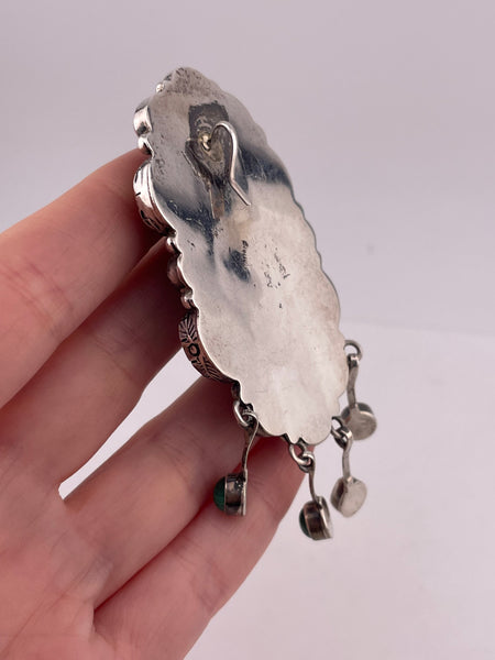 sterling silver large multi-gemstone pendant