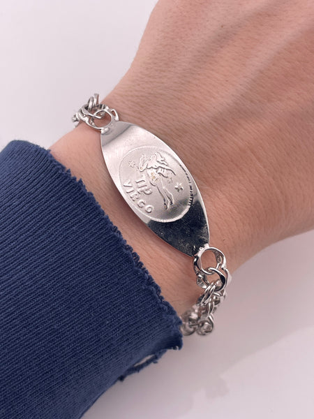 sterling silver rhodium plated Virgo chain link bracelet