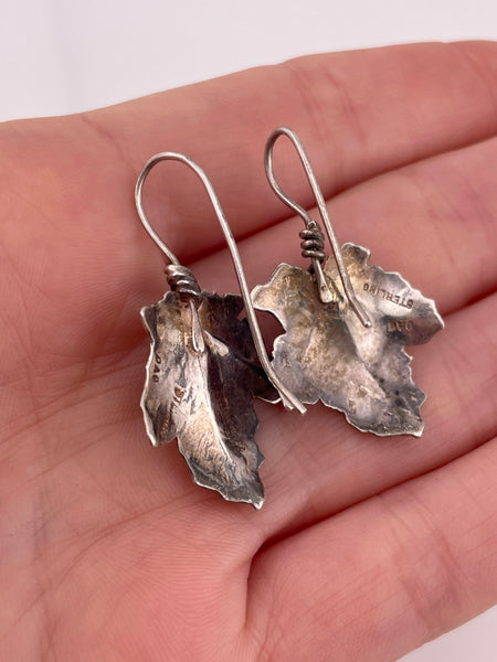 sterling silver garnet leaf hook earrings