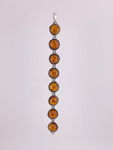 sterling silver 7-5/8" round amber link bracelet