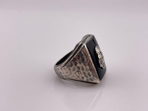 size 8.5 sterling silver Balfour onyx hammered design shield ring ***AS IS***