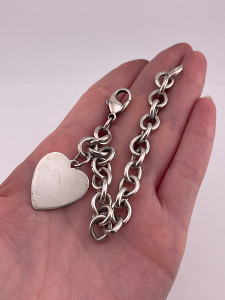 sterling silver 7 1/2" chunky heart tag link bracelet