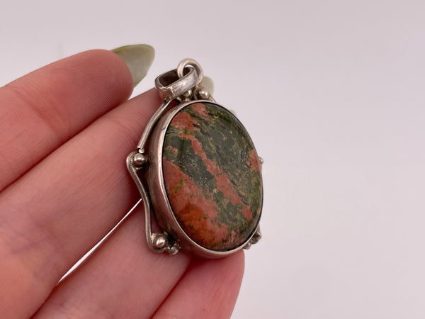sterling silver large unakite pendant **AS IS**