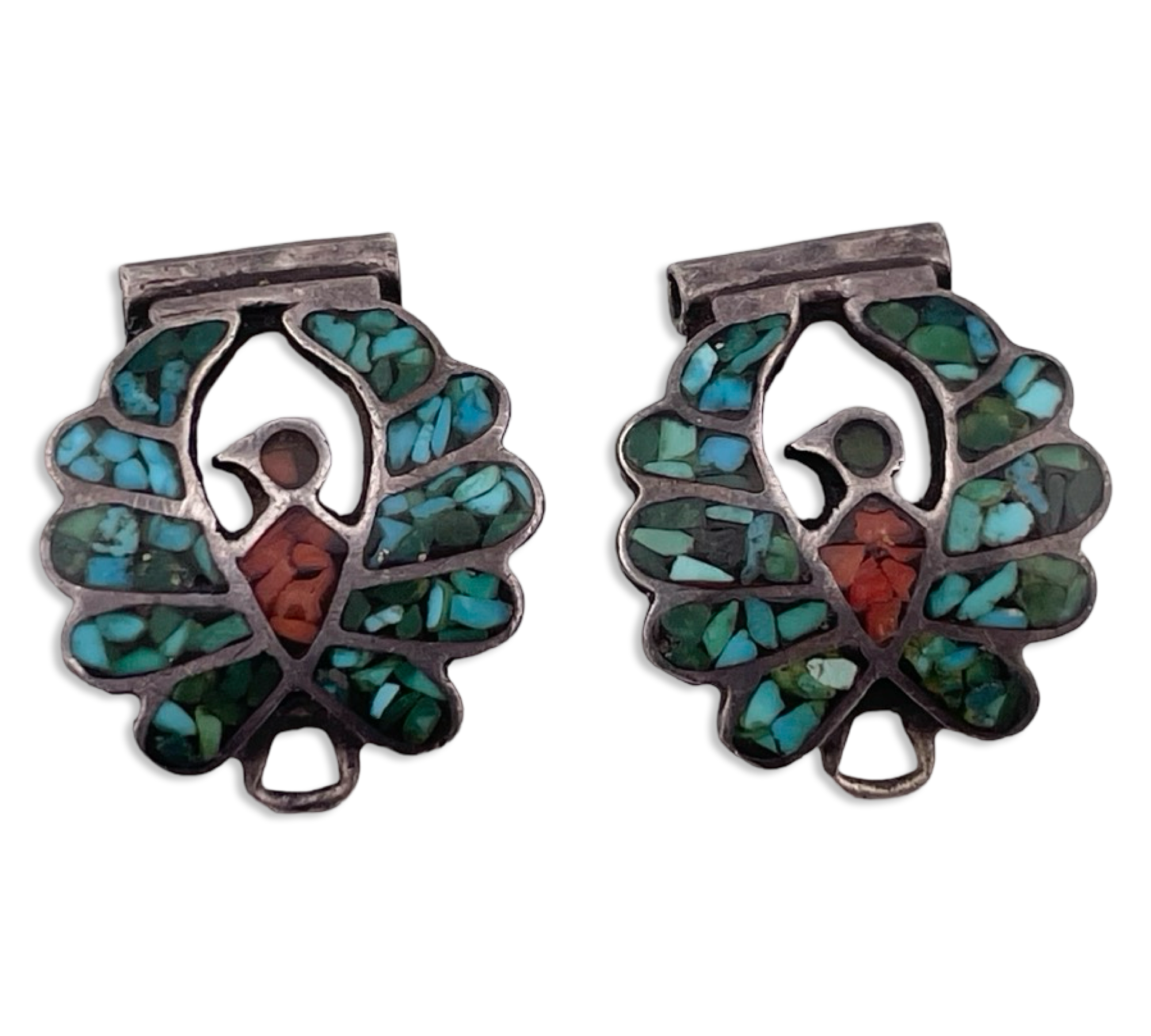 sterling silver crushed turquoise & coral bird watch tips