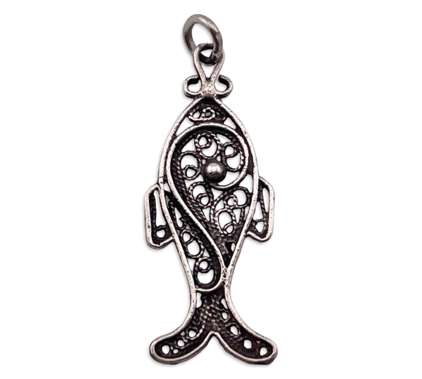 sterling silver filigree swirl fish pendant