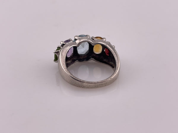 size 7.25 sterling silver faceted multi-gemstone ring
