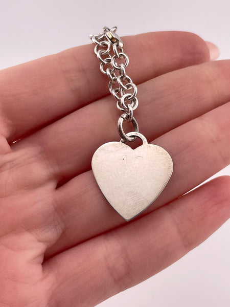 sterling silver 7-1/2" circle chain link heart pendant bracelet