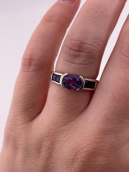 size 7 sterling silver faceted east west amethyst ring