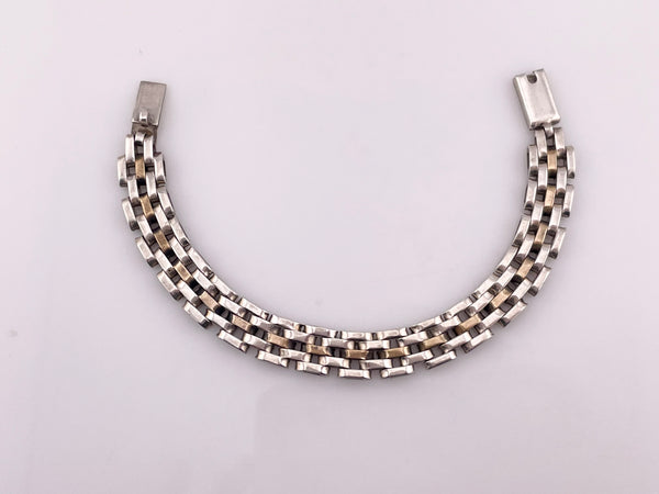 sterling silver & brass Mexican chunky stoneless gate link bracelet