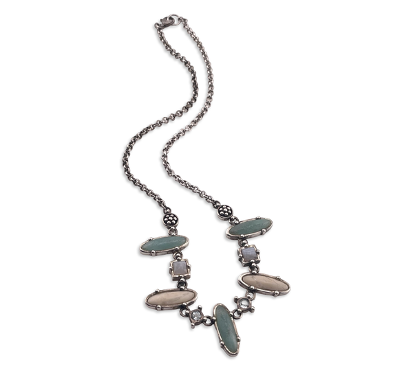 sterling silver 16-1/2" aventurine jasper lace agate topaz necklace