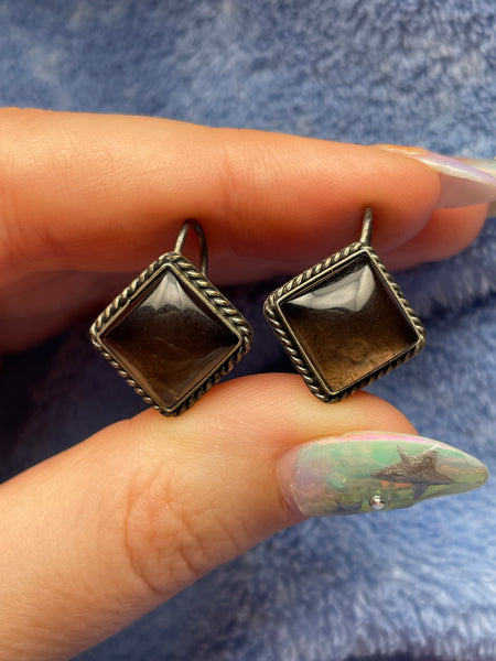 sterling silver brown glass dangle earrings