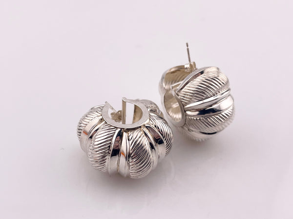 sterling silver chunky 1-1/8" puffy domed lined post hoop earrings