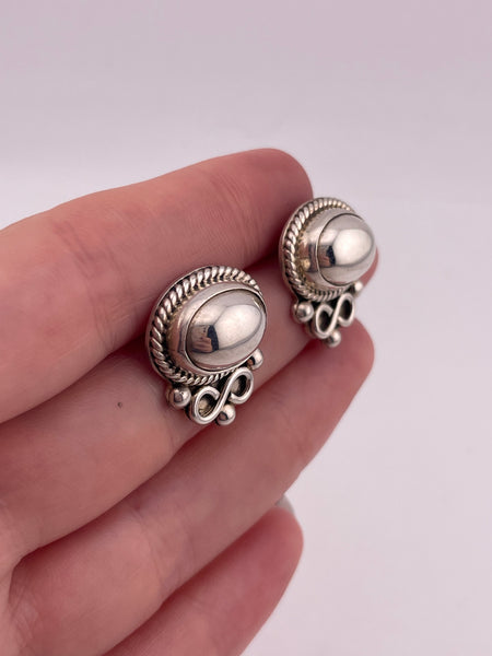 sterling silver Mexican stoneless chunky rope domed oval post earrings