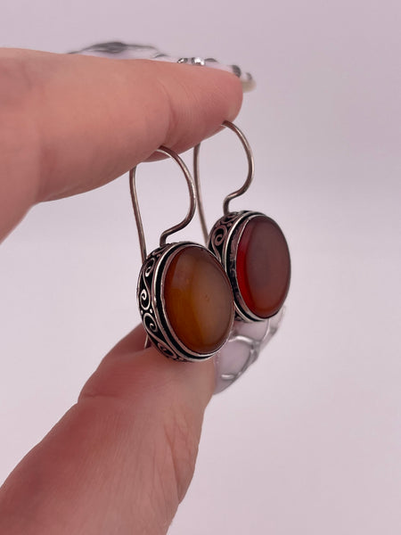 sterling silver amber swirl hook earrings