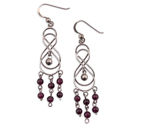 sterling silver garnet bead hook dangle earrings