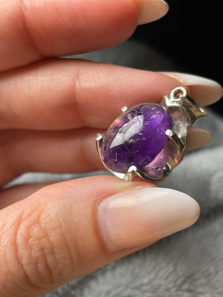 sterling silver amethyst prong setting pendant