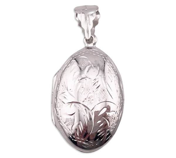 sterling silver oval etched locket pendant