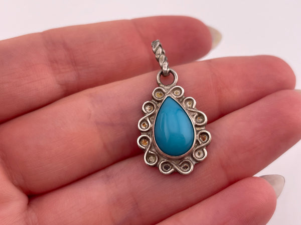 sterling silver turquoise tear drop shape pendant