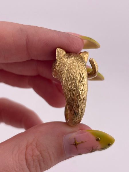 size 6.75 18k gold vintage P. Cordier emerald cat panther ring