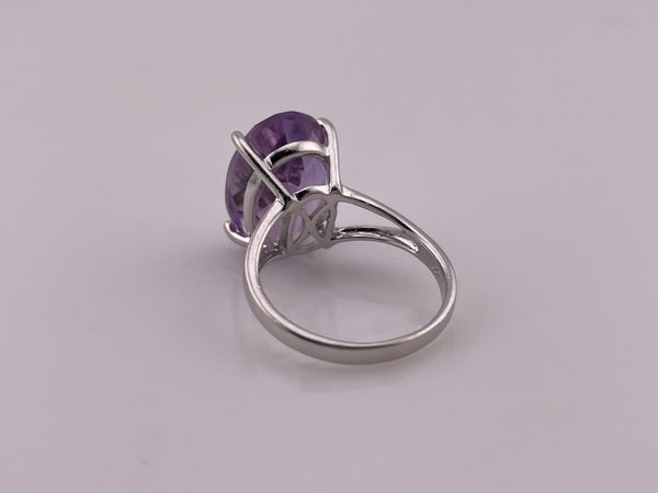 size 9.25 rhodium plated sterling silver large faceted amethyst ring